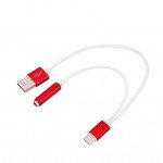 Wholesale Short Type-C USB Charging Cable and 3.5mm Jack AUX Headphone Audio Adapter Dongle 9.5in (Red)